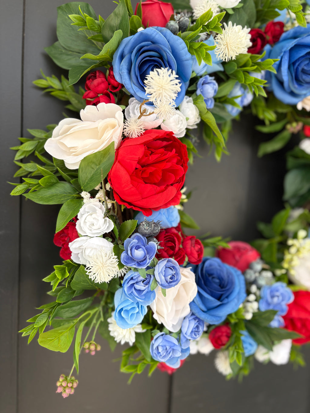 Summer Door Wreath, Americana Decor, Fourth of July Modern Farmhouse Outdoor Decorating