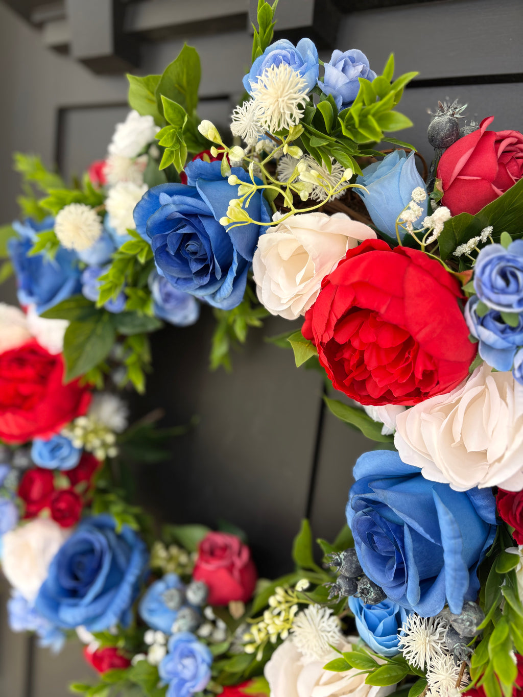 Summer Door Wreath, Americana Decor, Fourth of July Modern Farmhouse Outdoor Decorating