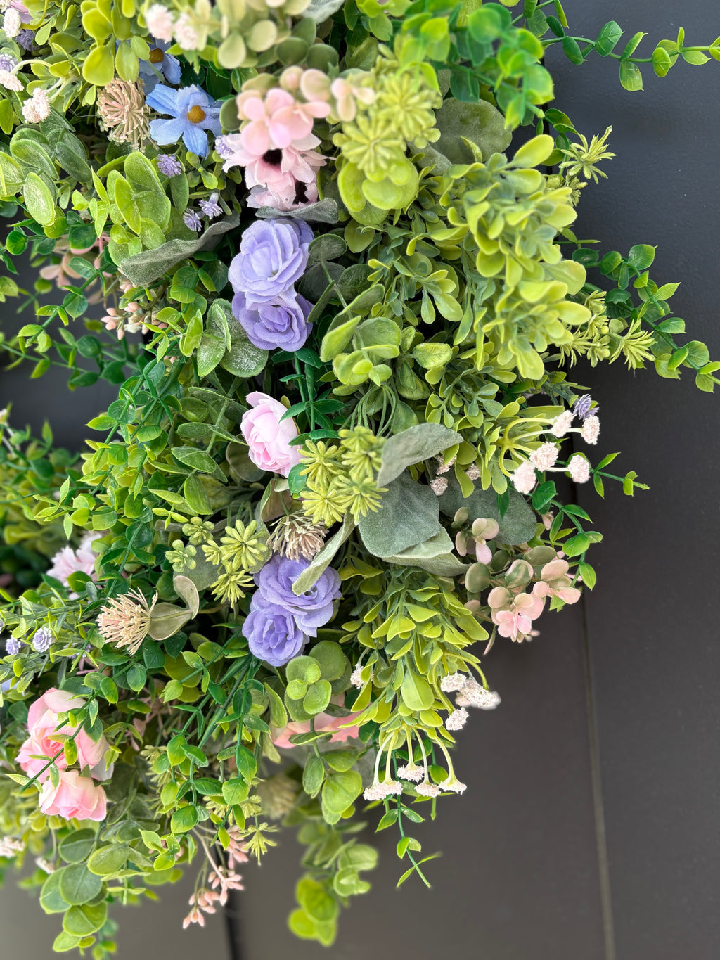 Cottagecore Wildflower Wreath for Front Door, Boxwood Eucalyptus Spring Mixed Greenery