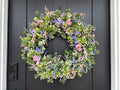 Cottagecore Wildflower Wreath for Front Door, Boxwood Eucalyptus Spring Mixed Greenery