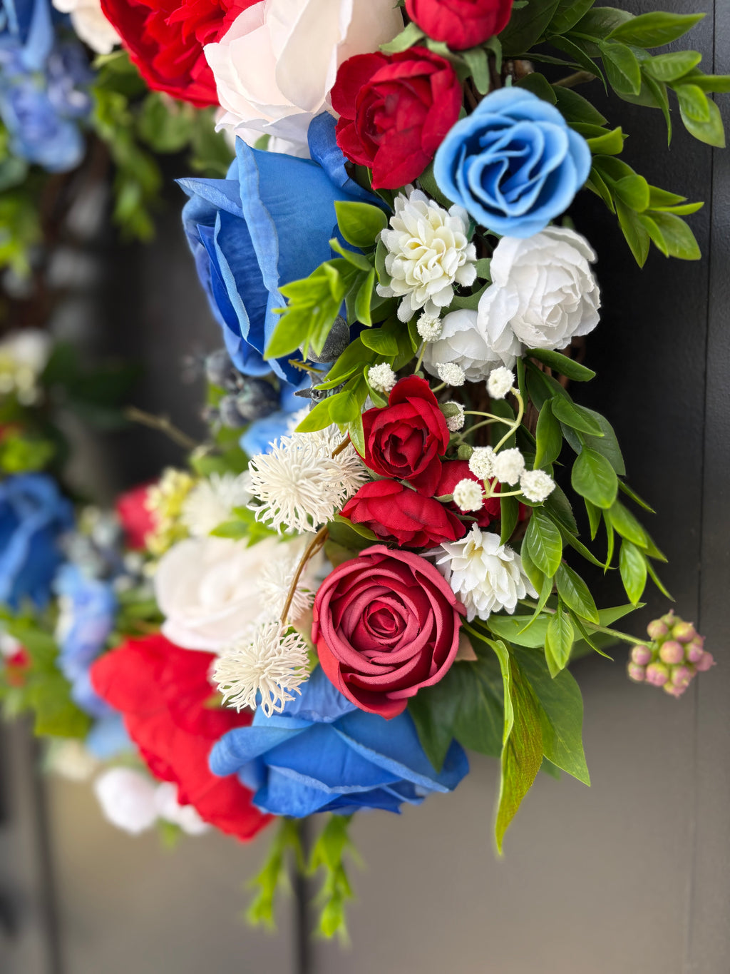 Summer Door Wreath, Americana Decor, Fourth of July Modern Farmhouse Outdoor Decorating