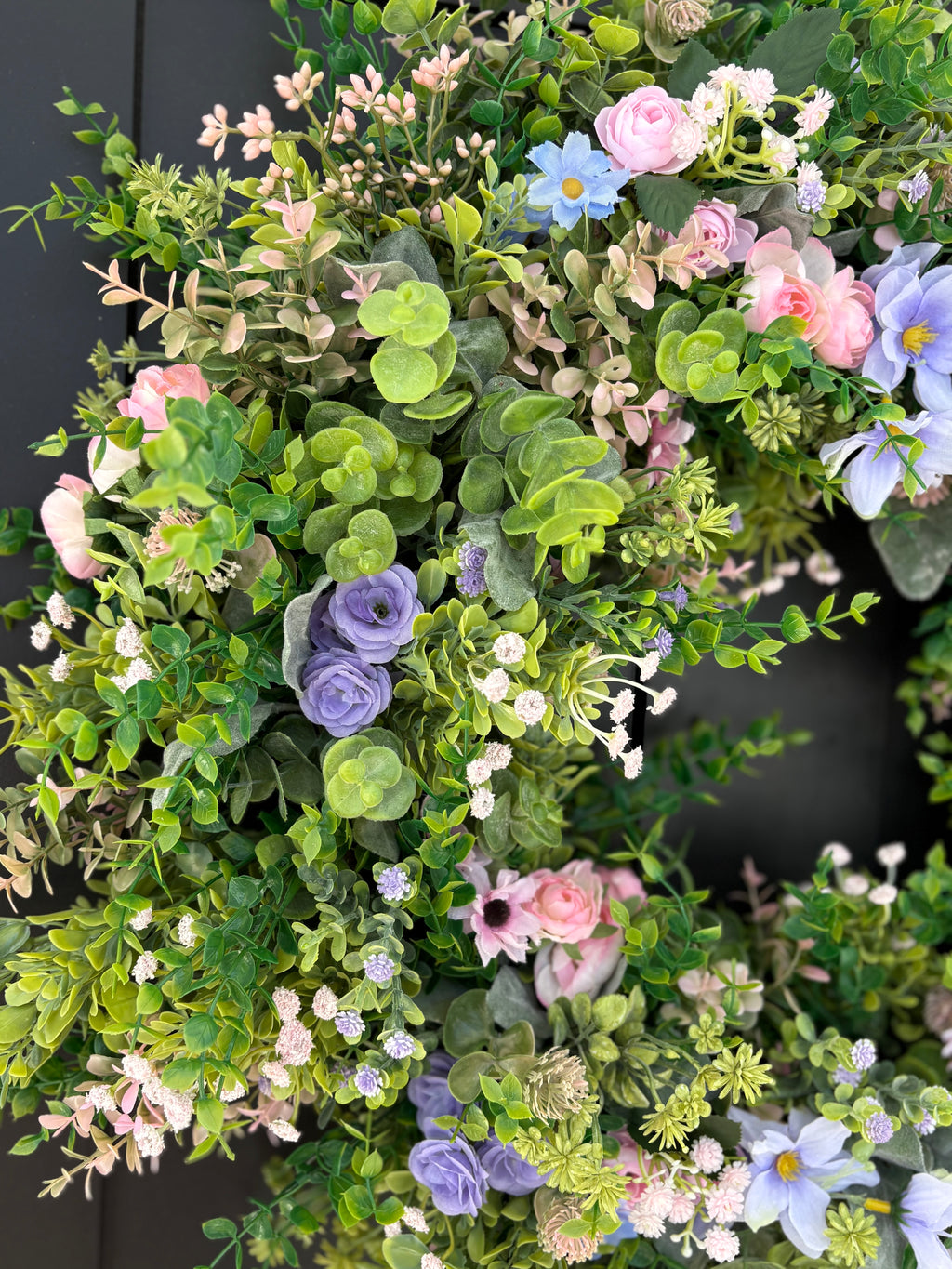 Cottagecore Wildflower Wreath for Front Door, Boxwood Eucalyptus Spring Mixed Greenery