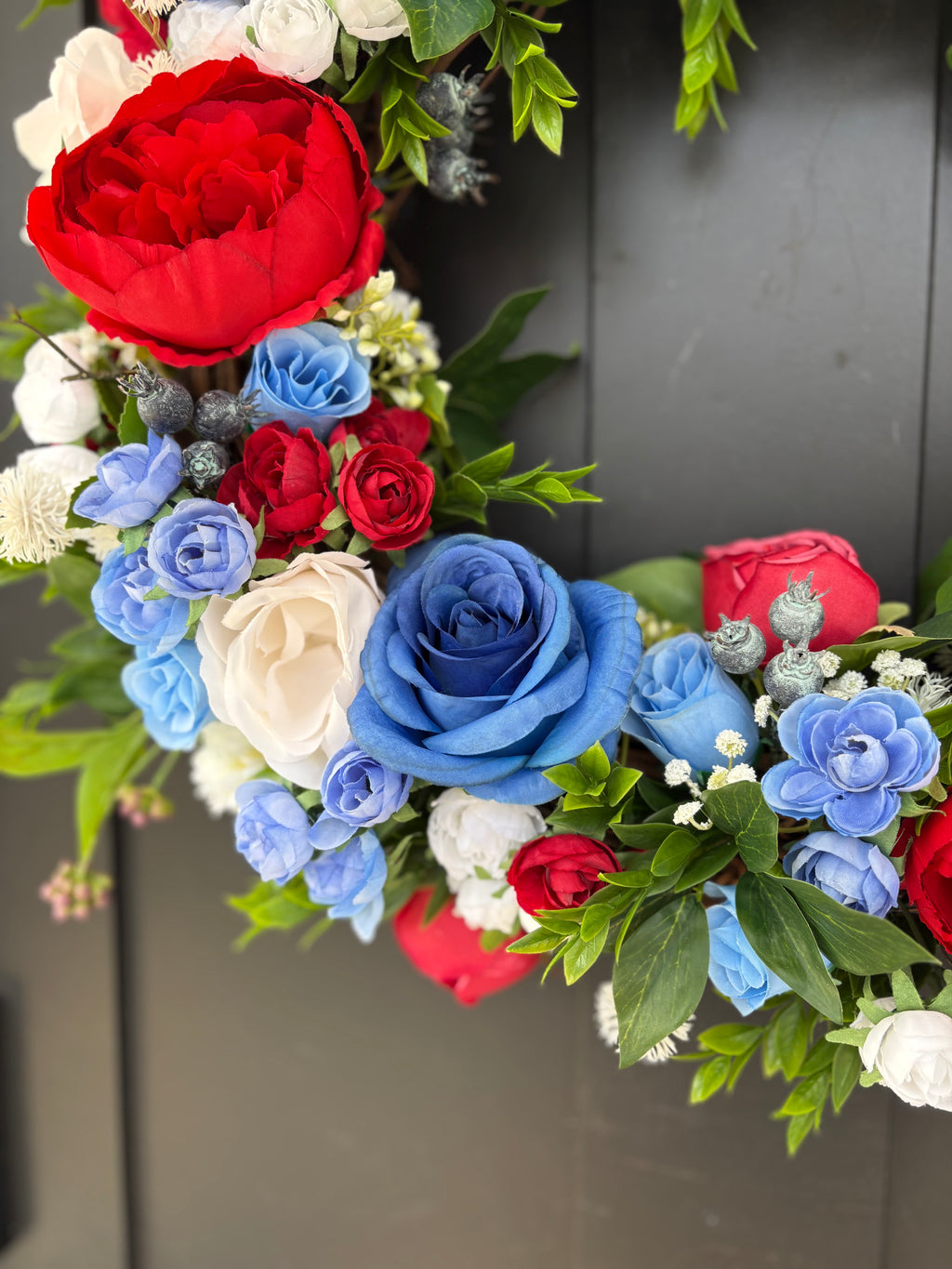 Summer Door Wreath, Americana Decor, Fourth of July Modern Farmhouse Outdoor Decorating