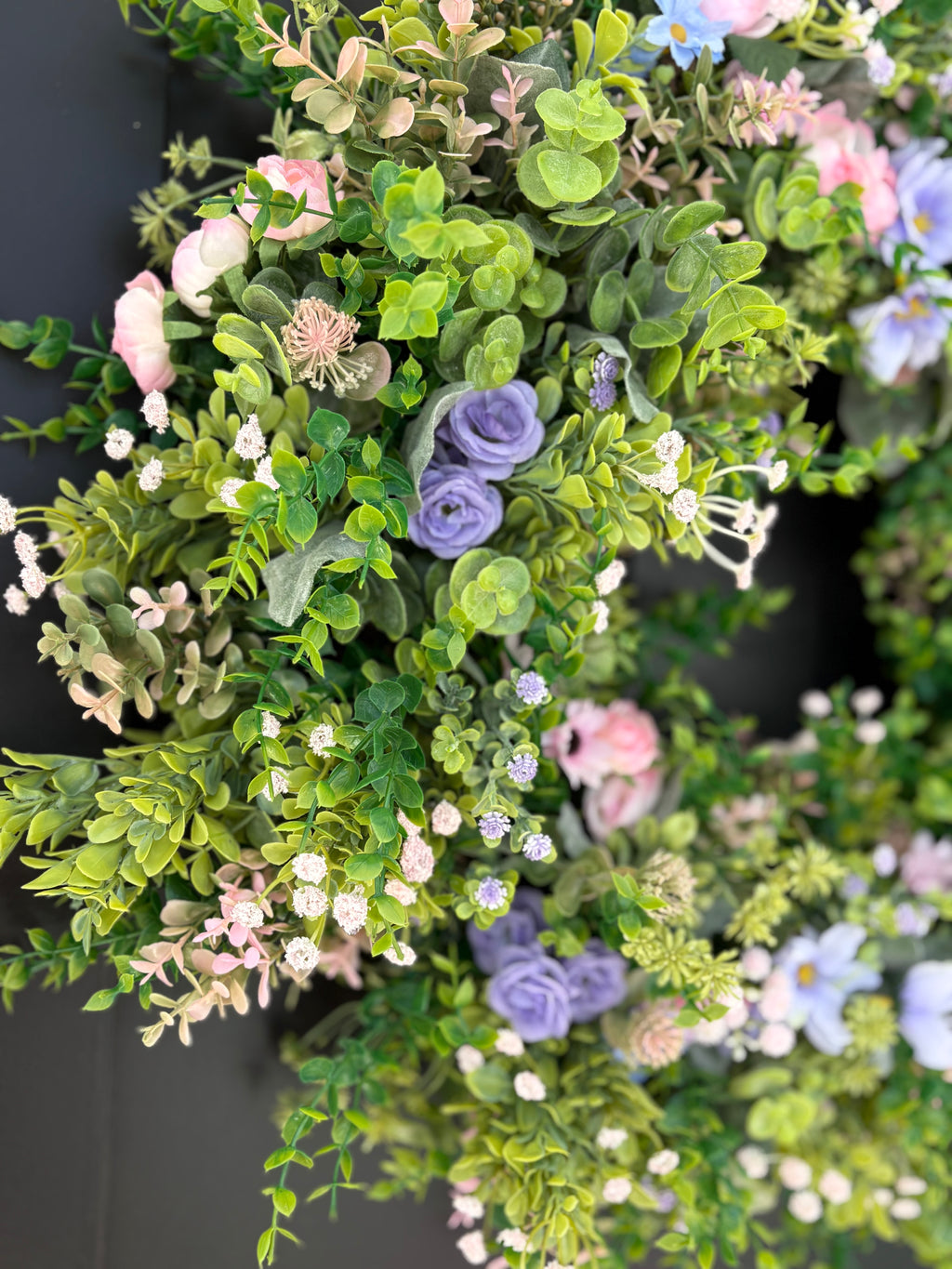 Cottagecore Wildflower Wreath for Front Door, Boxwood Eucalyptus Spring Mixed Greenery