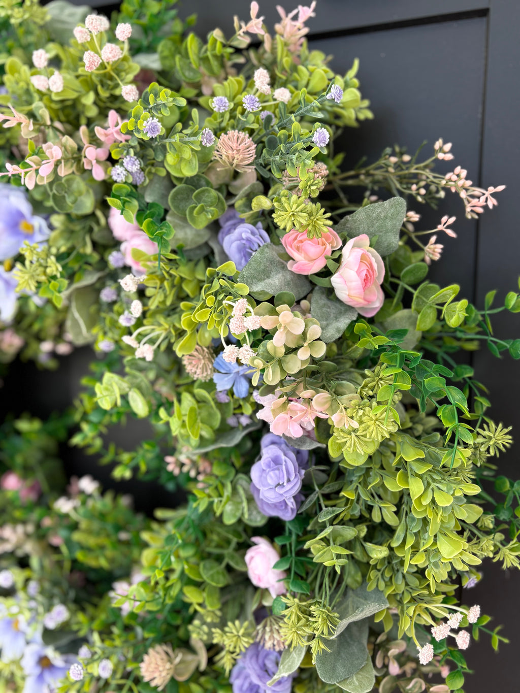 Cottagecore Wildflower Wreath for Front Door, Boxwood Eucalyptus Spring Mixed Greenery