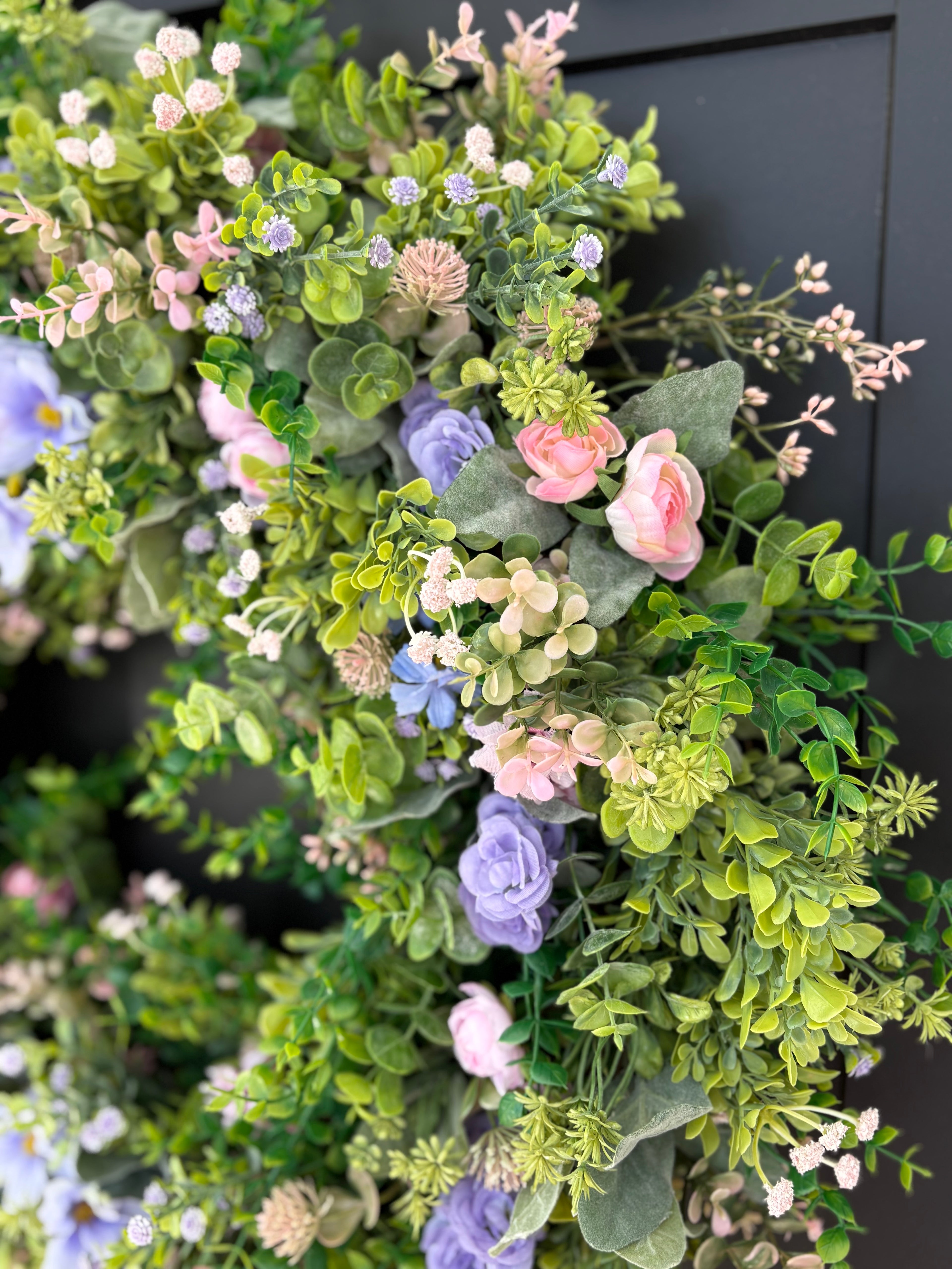 Cottagecore Wildflower Wreath for Front Door, Boxwood Eucalyptus Spring Mixed Greenery