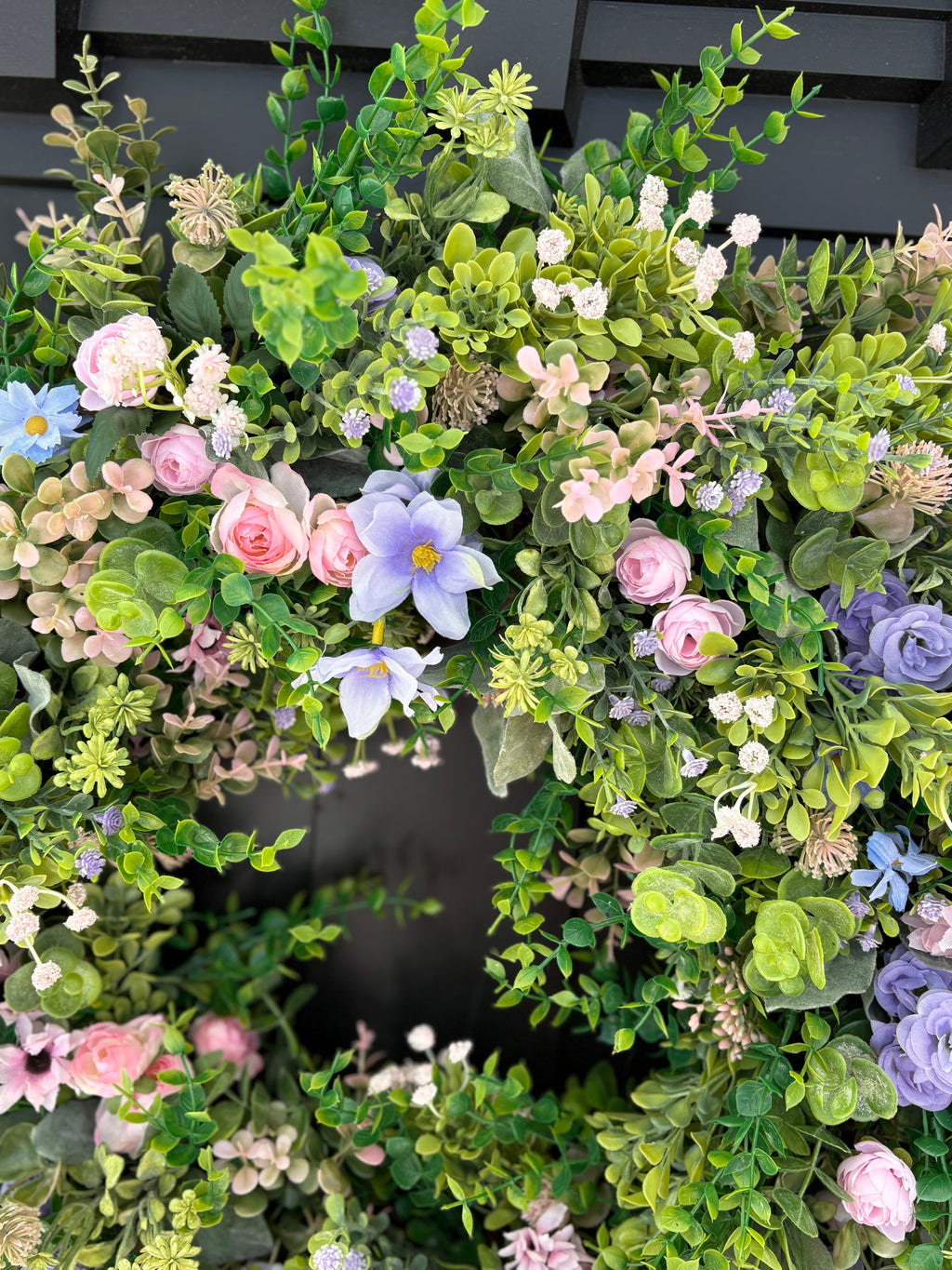 Cottagecore Wildflower Wreath for Front Door, Boxwood Eucalyptus Spring Mixed Greenery