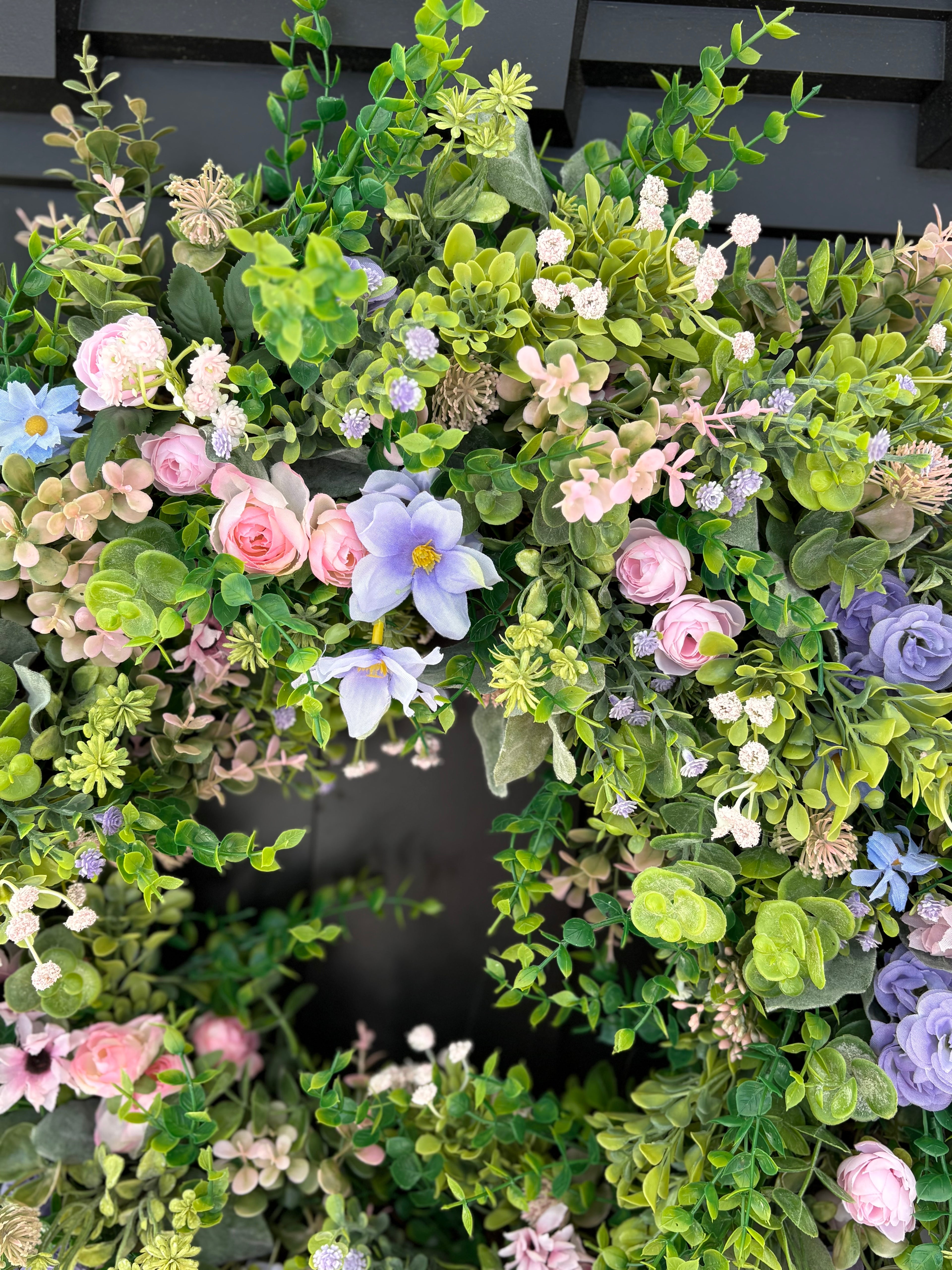 Cottagecore Wildflower Wreath for Front Door, Boxwood Eucalyptus Spring Mixed Greenery