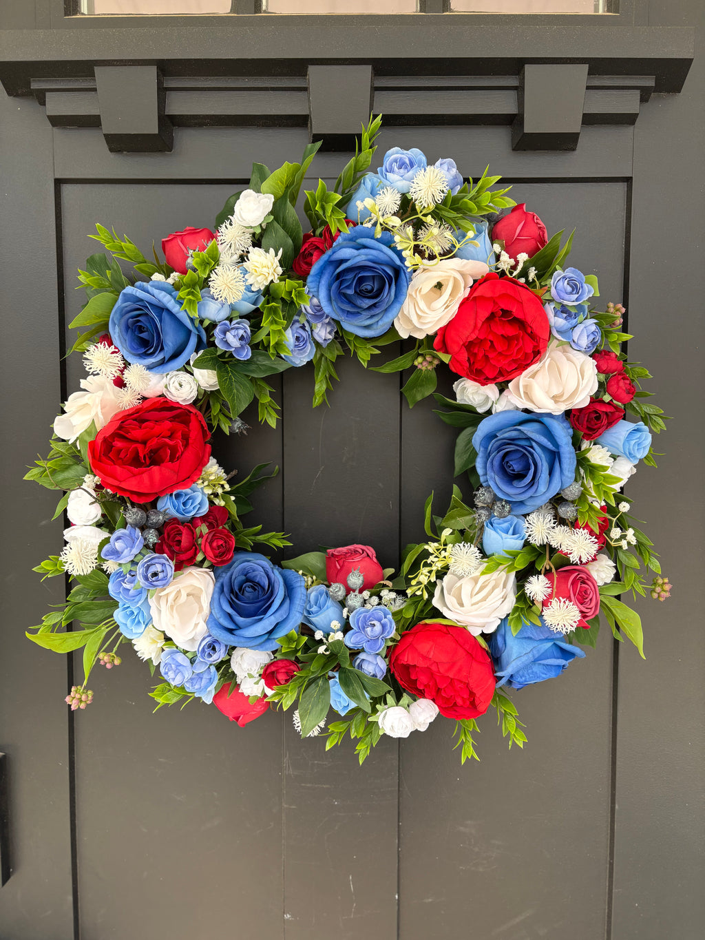 Summer Door Wreath, Americana Decor, Fourth of July Modern Farmhouse Outdoor Decorating