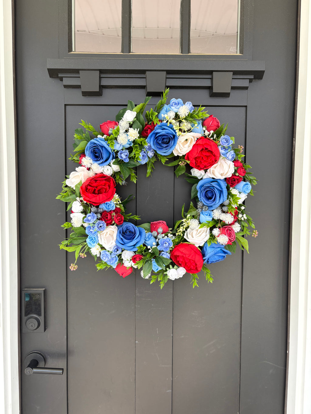 Summer Door Wreath, Americana Decor, Fourth of July Modern Farmhouse Outdoor Decorating
