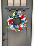 Summer Door Wreath, Americana Decor, Fourth of July Modern Farmhouse Outdoor Decorating