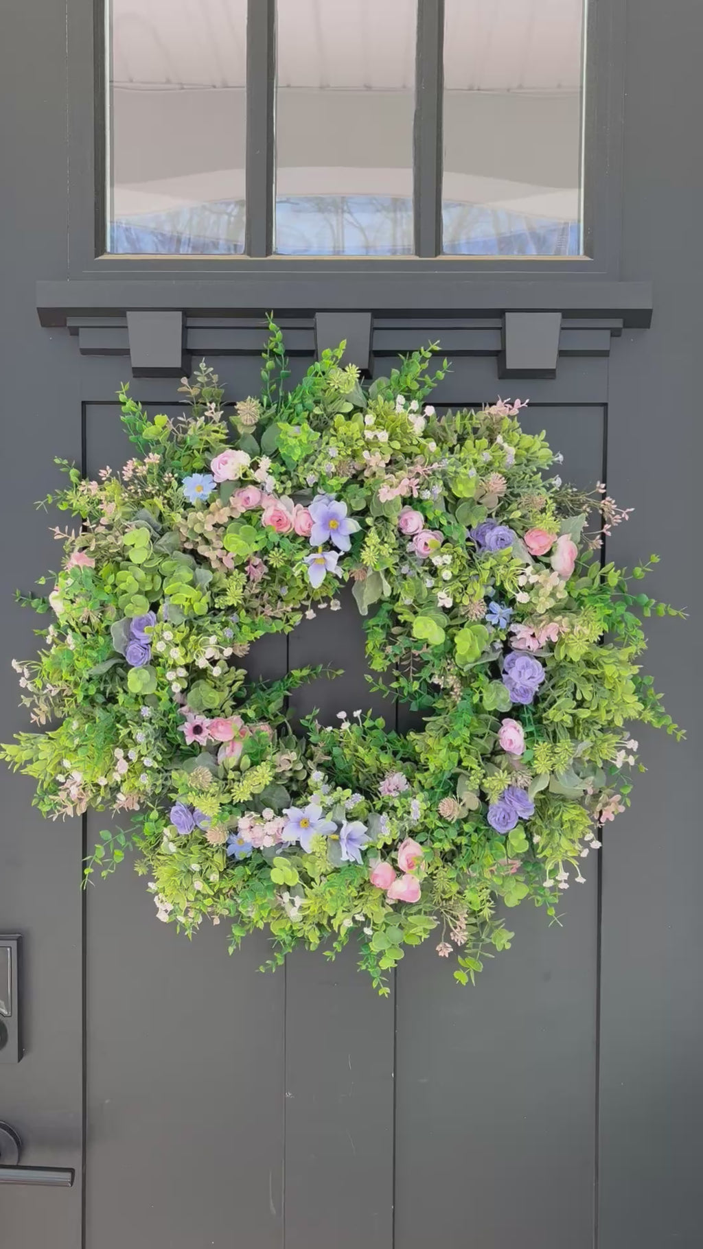 Cottagecore Wildflower Wreath for Front Door, Boxwood Eucalyptus Spring Mixed Greenery
