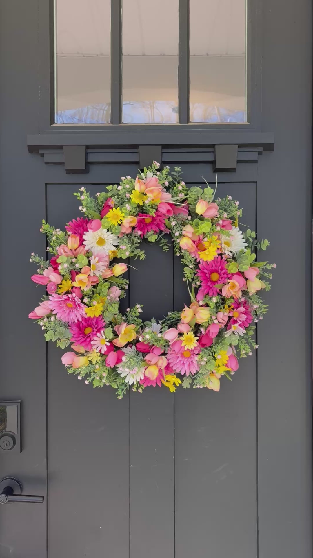 Easter Wreath with Daisies and Tulips Front Door for Spring, Artificial Flowers Eucalyptus