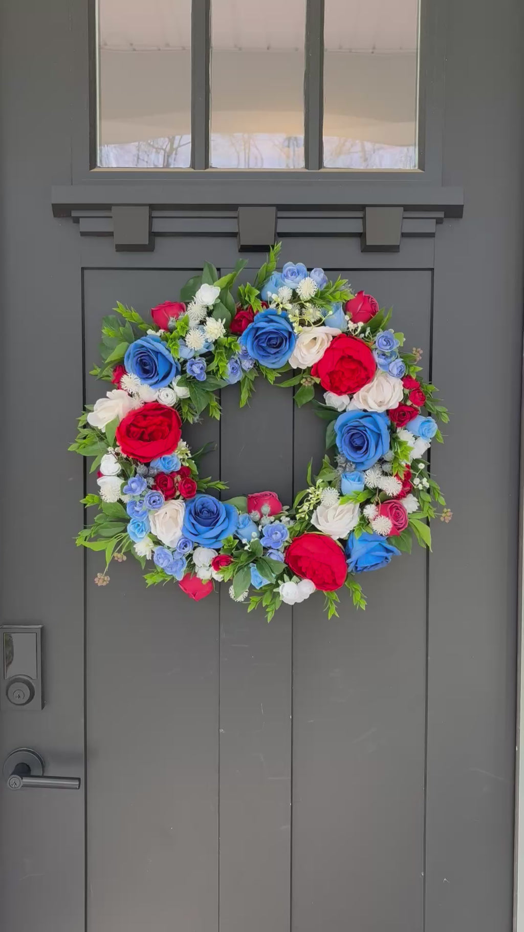 Summer Door Wreath, Americana Decor, Fourth of July Modern Farmhouse Outdoor Decorating