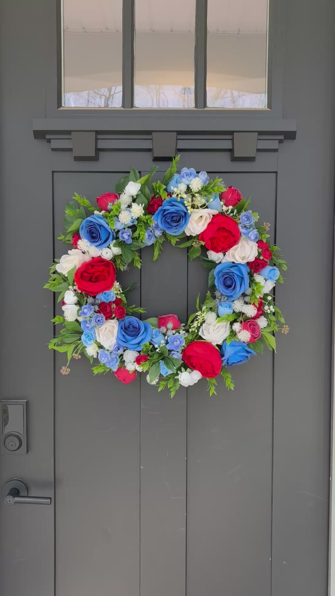 Summer Door Wreath, Americana Decor, Fourth of July Modern Farmhouse Outdoor Decorating